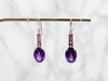Yellow Gold Amethyst Drop Earrings with Ruby and White Topaz Accents