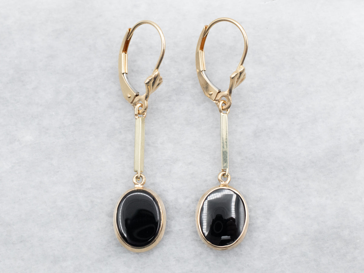 Black Onyx Bar Drop Earrings