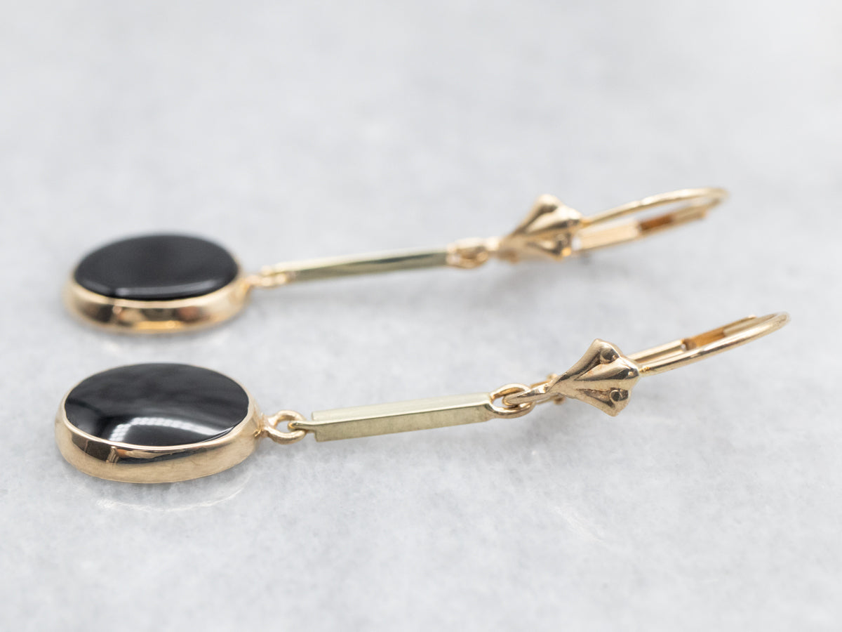 Pendientes colgantes con barra de ónix negro