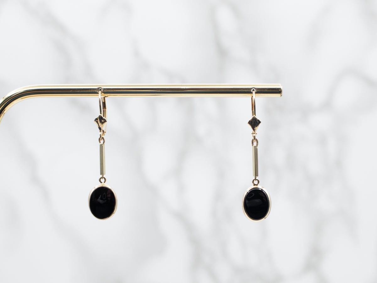 Pendientes colgantes con barra de ónix negro