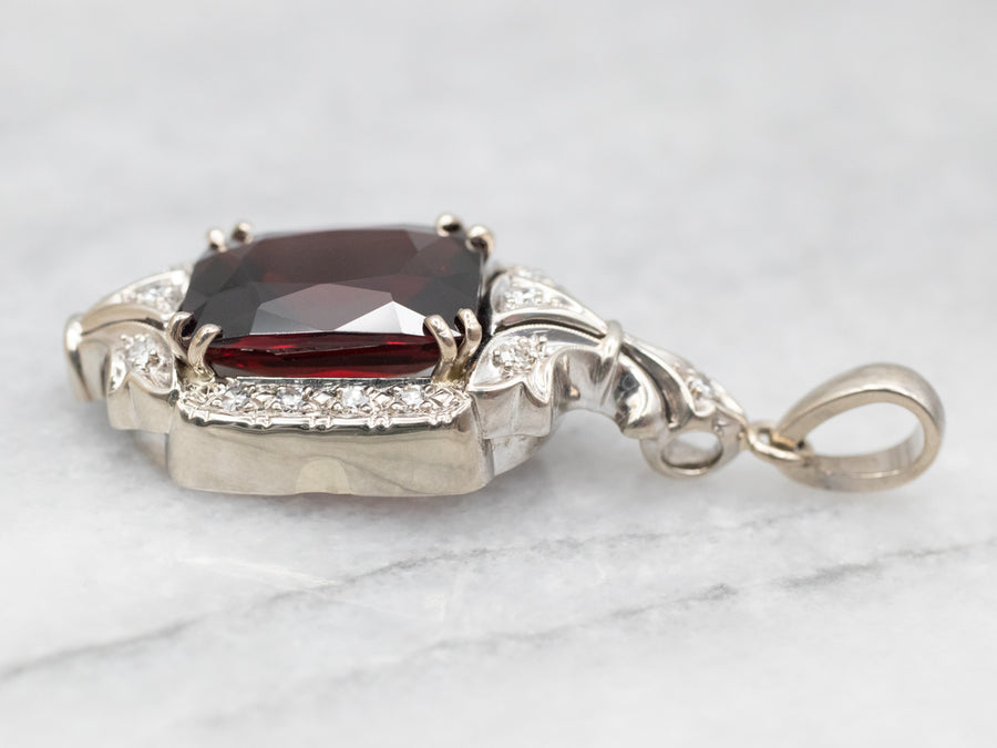 White Gold Pyrope Garnet Pendant with Diamond Accents