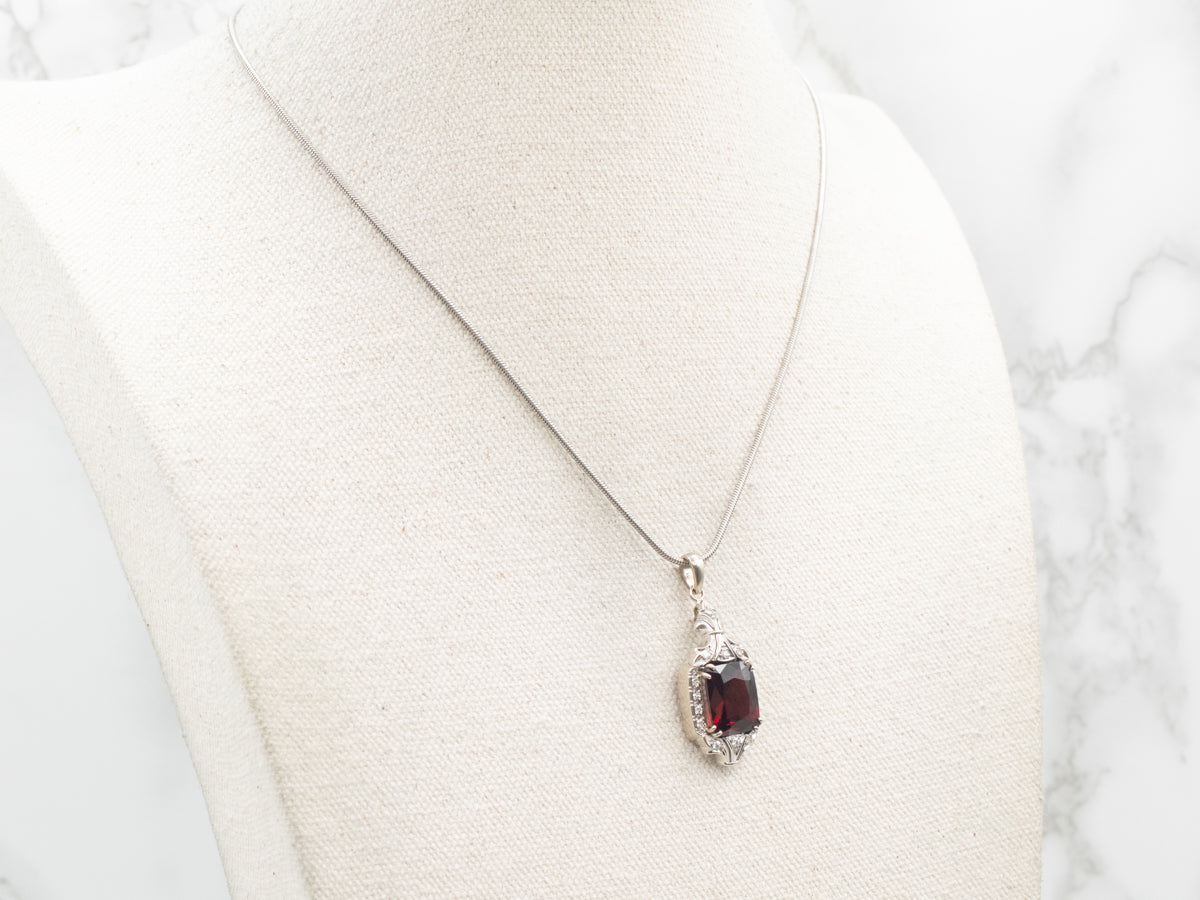 White Gold Pyrope Garnet Pendant with Diamond Accents