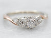 Two Tone Diamond Engagement Ring with Diamond Halo and Diamond Accents