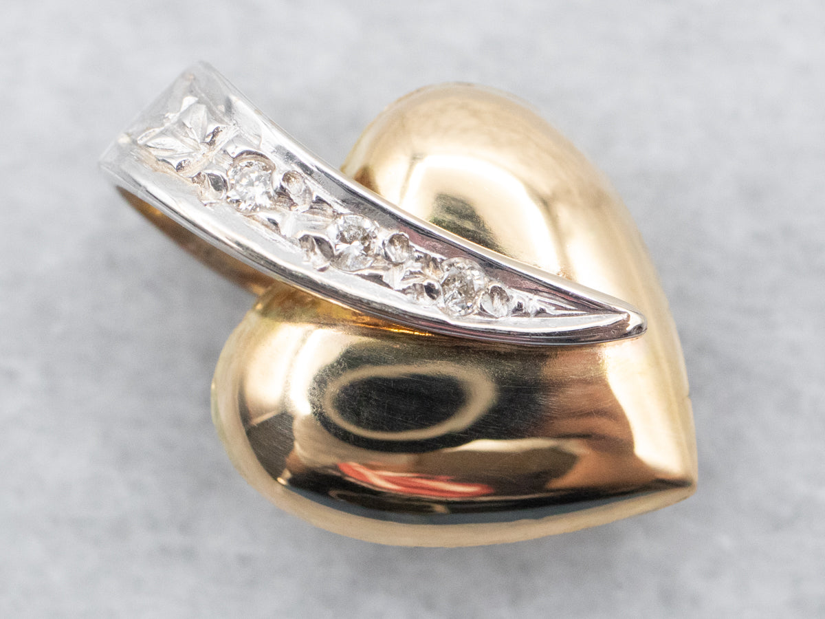 Two Tone Heart Pendant with Diamond Accents