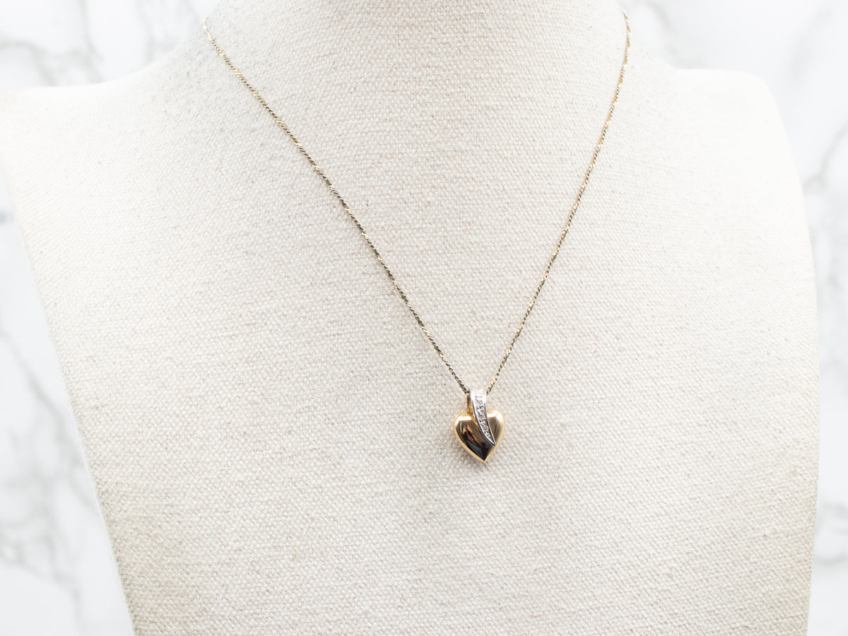 Two Tone Heart Pendant with Diamond Accents