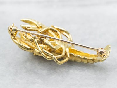 Yellow Gold Lobster Brooch with Moving Claws