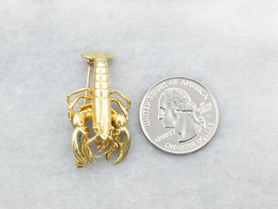 Yellow Gold Lobster Brooch with Moving Claws
