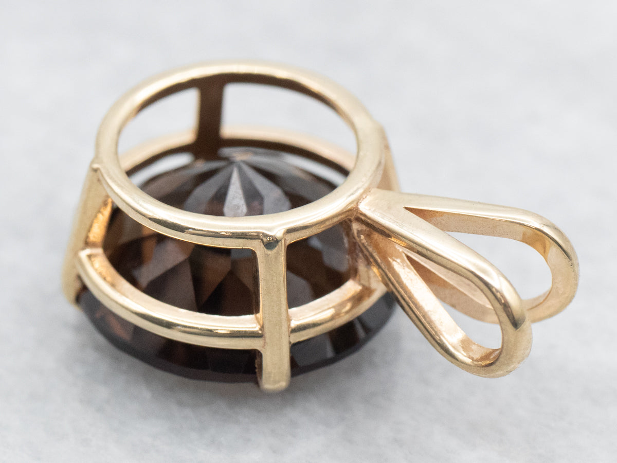 Yellow Gold Smoky Quartz Solitaire Pendant