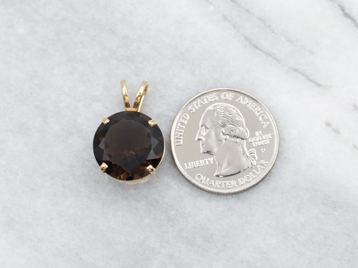 Yellow Gold Smoky Quartz Solitaire Pendant