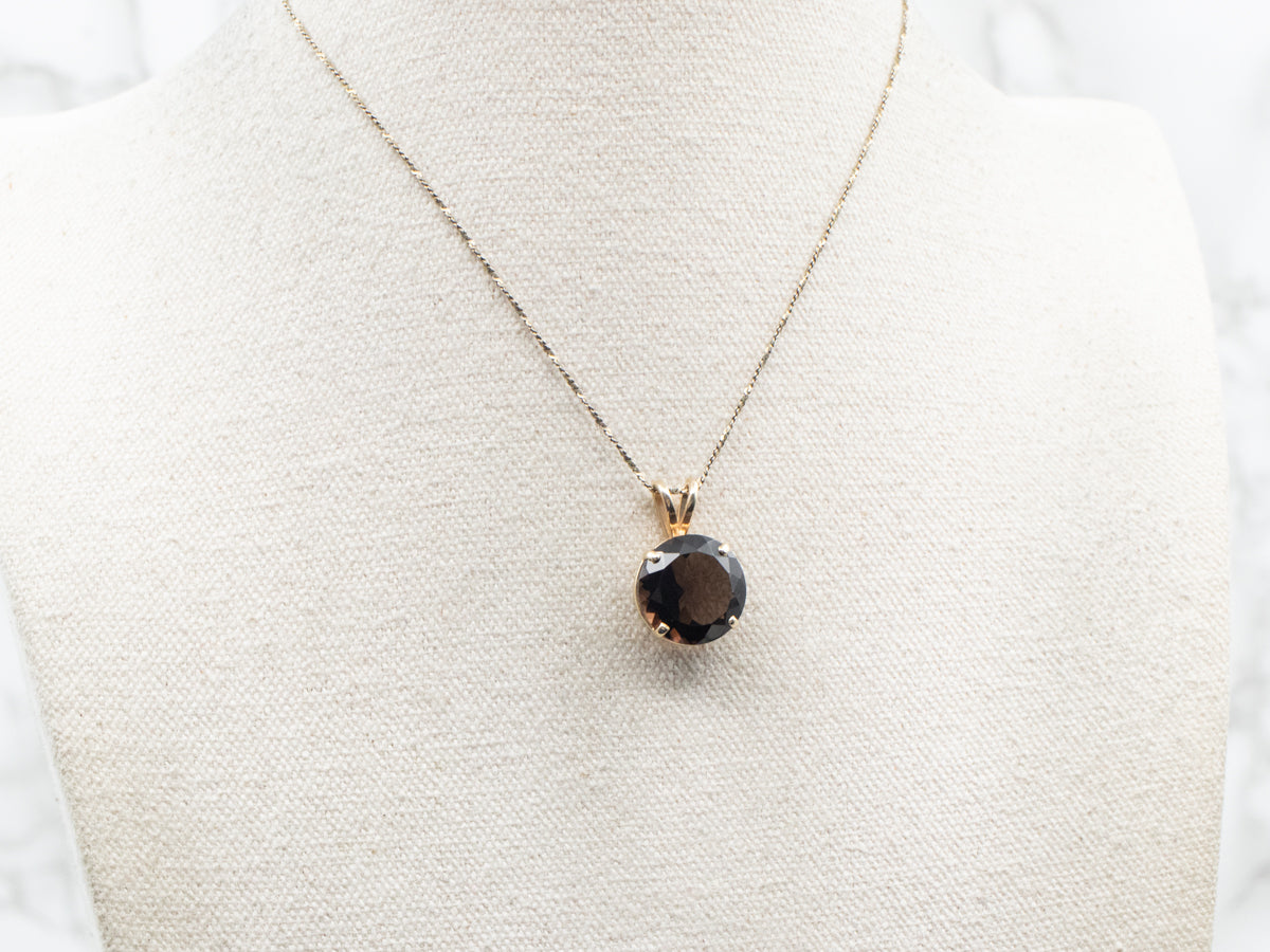 Yellow Gold Smoky Quartz Solitaire Pendant
