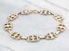 Yellow Gold Rectangular Floral Link Bracelet with Spring Ring Clasp