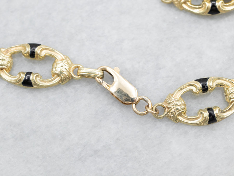 Yellow Gold Enamel Oval Link Necklace with Lobster Clasp