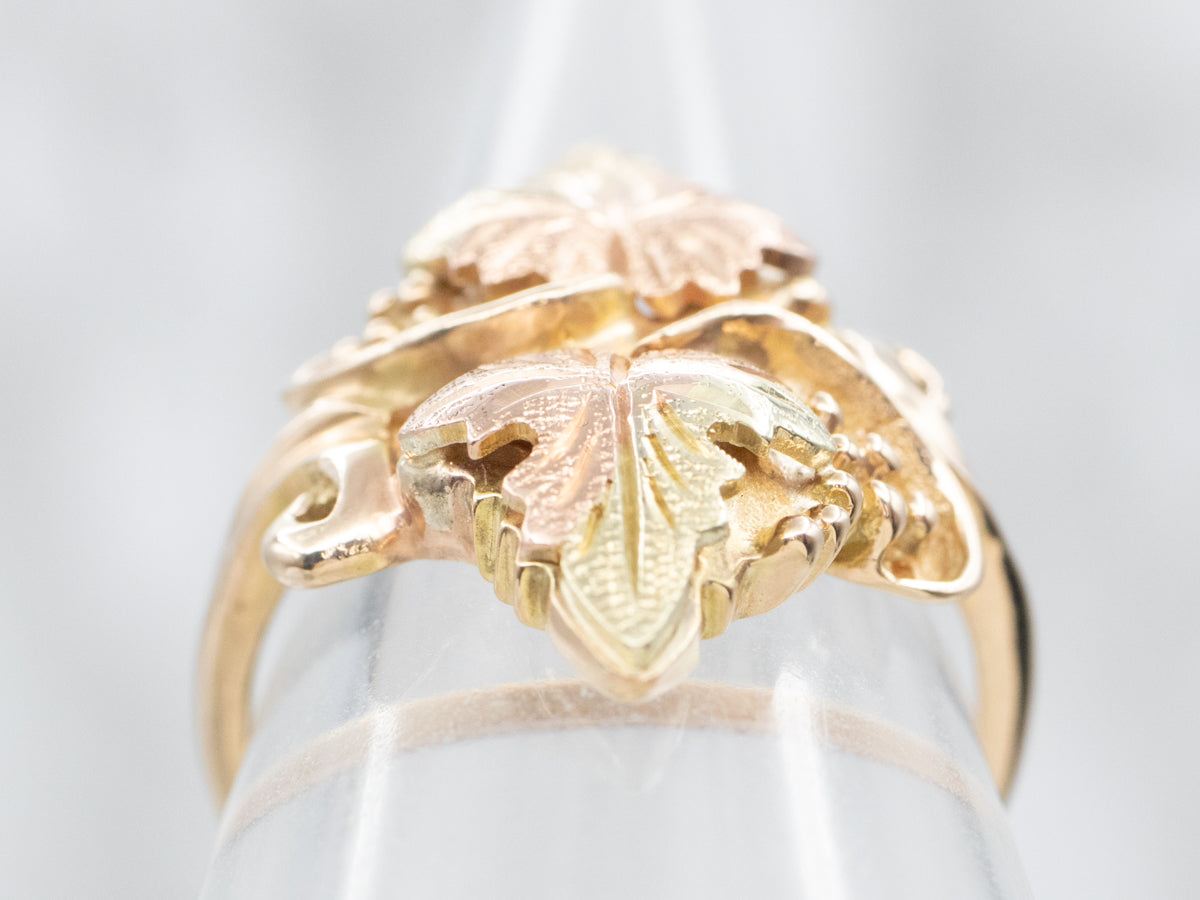 Tri Color Black Hills Leaf Ring