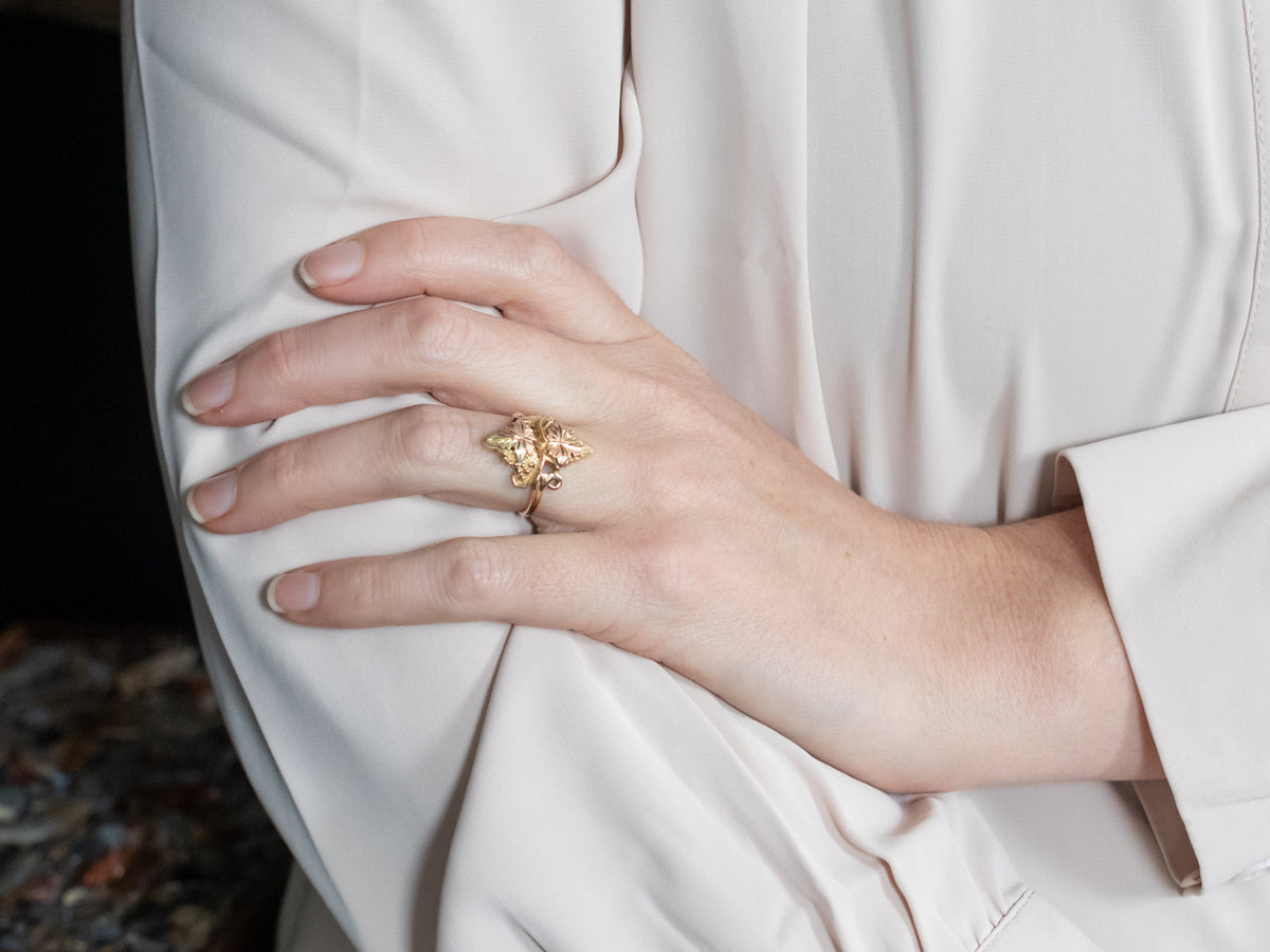 Tri Color Black Hills Leaf Ring