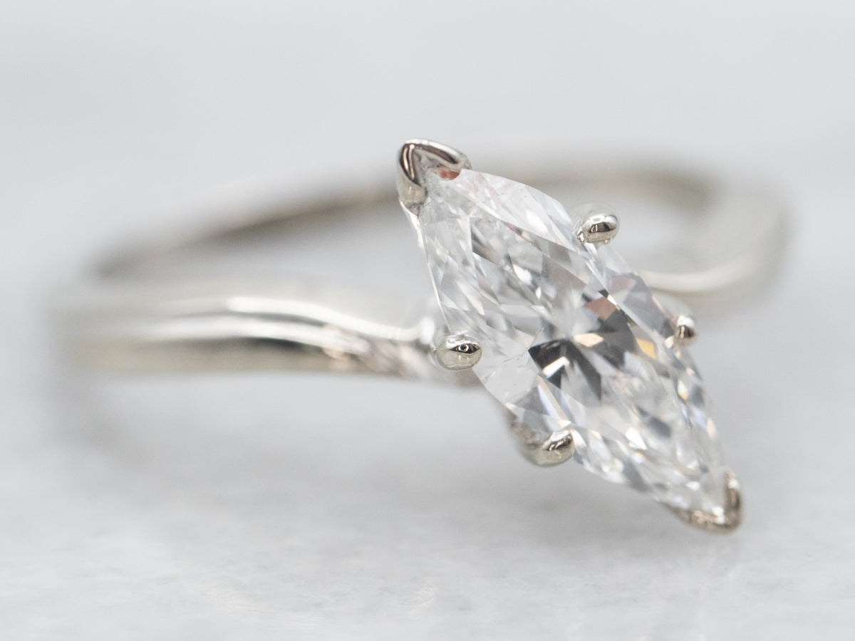 White Gold Marquise Cut Diamond Solitaire Bypass Engagement Ring