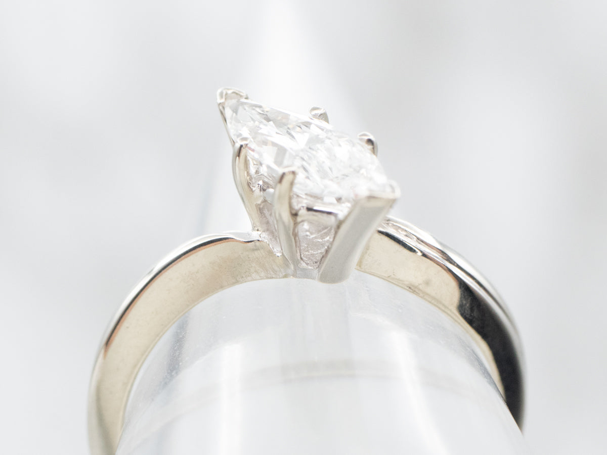 White Gold Marquise Cut Diamond Solitaire Bypass Engagement Ring