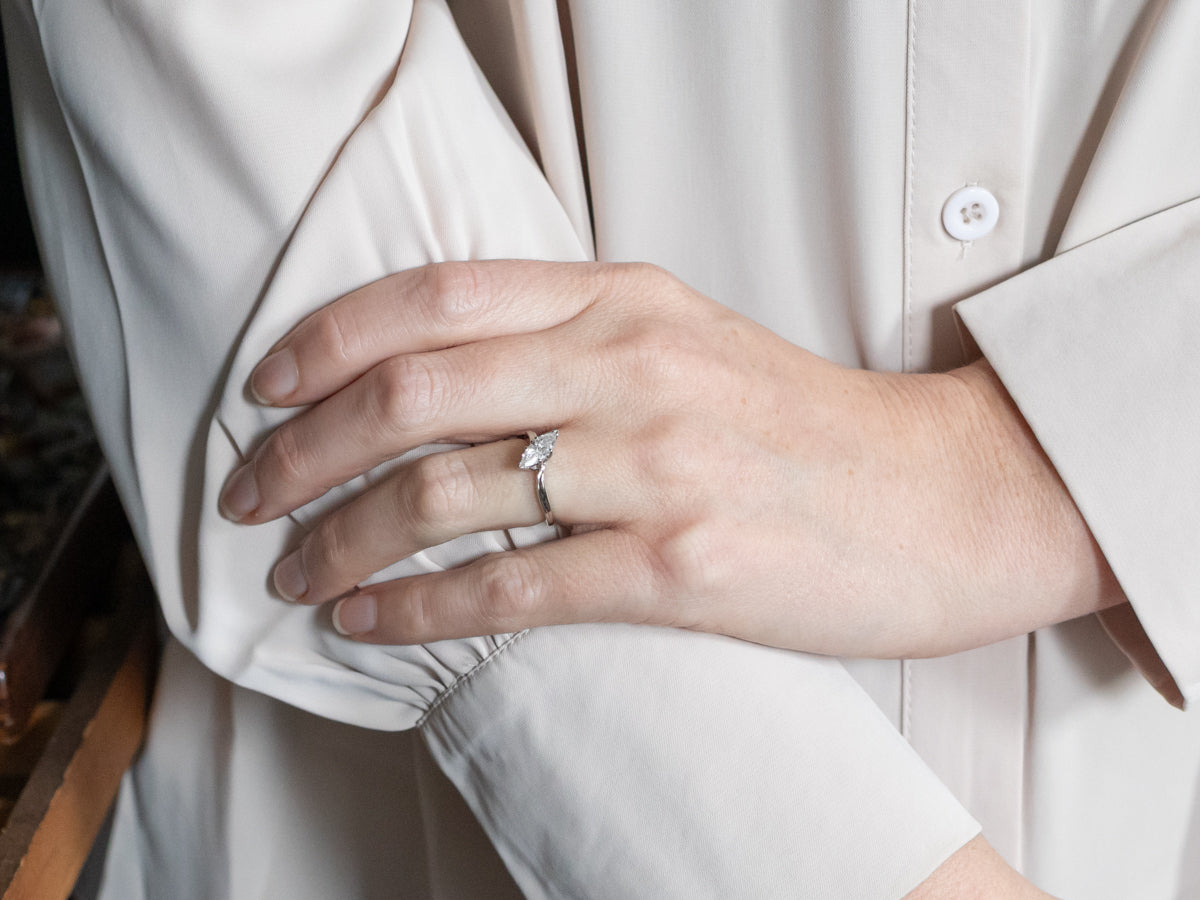 White Gold Marquise Cut Diamond Solitaire Bypass Engagement Ring