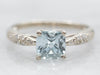 White Gold Aquamarine Ring with Diamond Shoulders