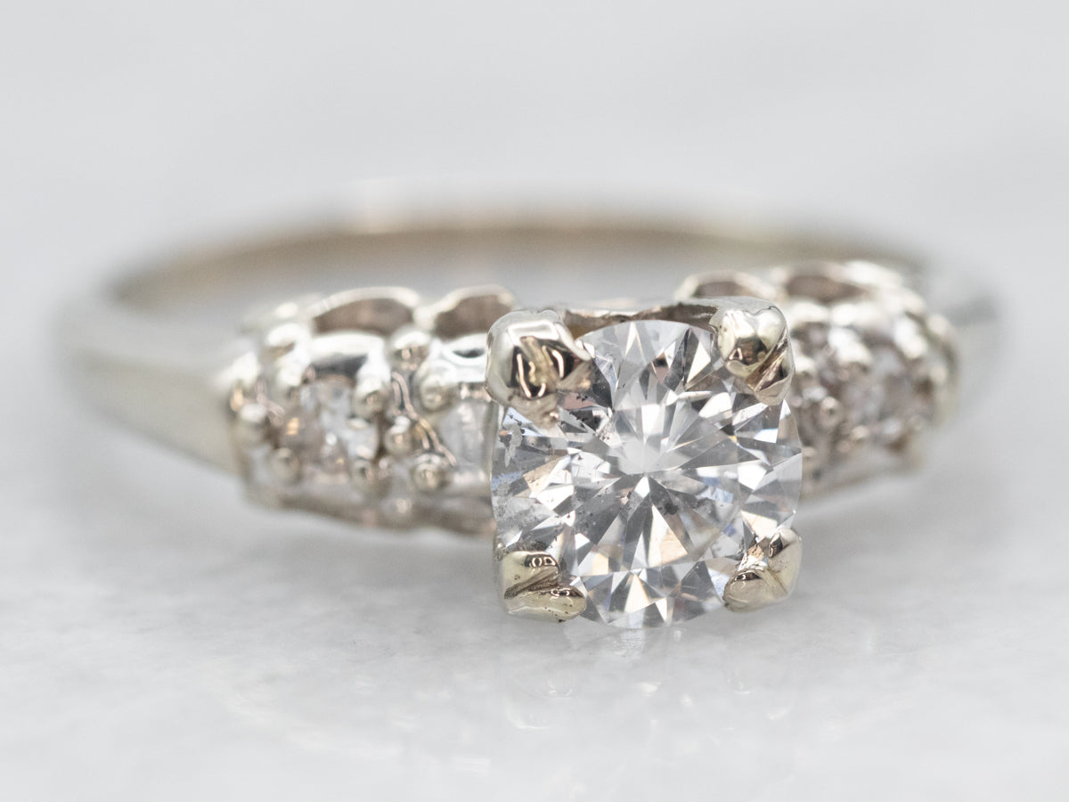 White Gold Diamond Engagement Ring With Diamond Accents