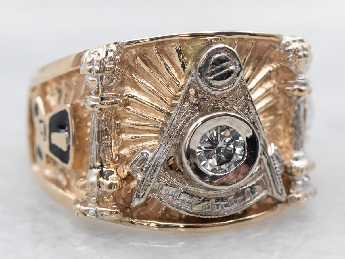 Vintage Huge 10K Two Tone Diamond Kinsley Gothic Mens Masonic Ring ETC6238  - Etsy