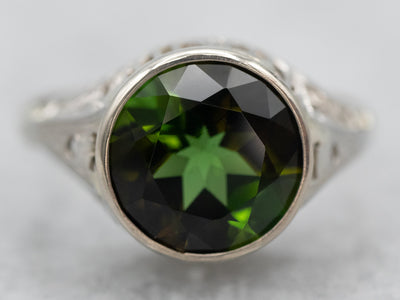 Art Deco Bezel Set Green Tourmaline Solitaire Ring