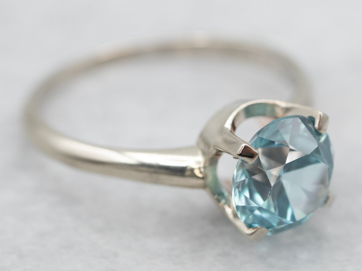 White Gold Blue Zircon Solitaire Ring