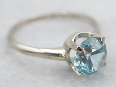 White Gold Blue Zircon Solitaire Ring