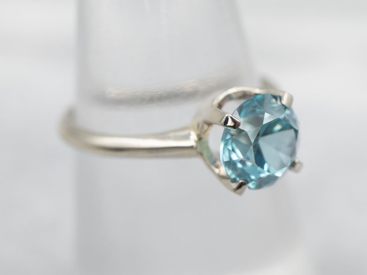 White Gold Blue Zircon Solitaire Ring