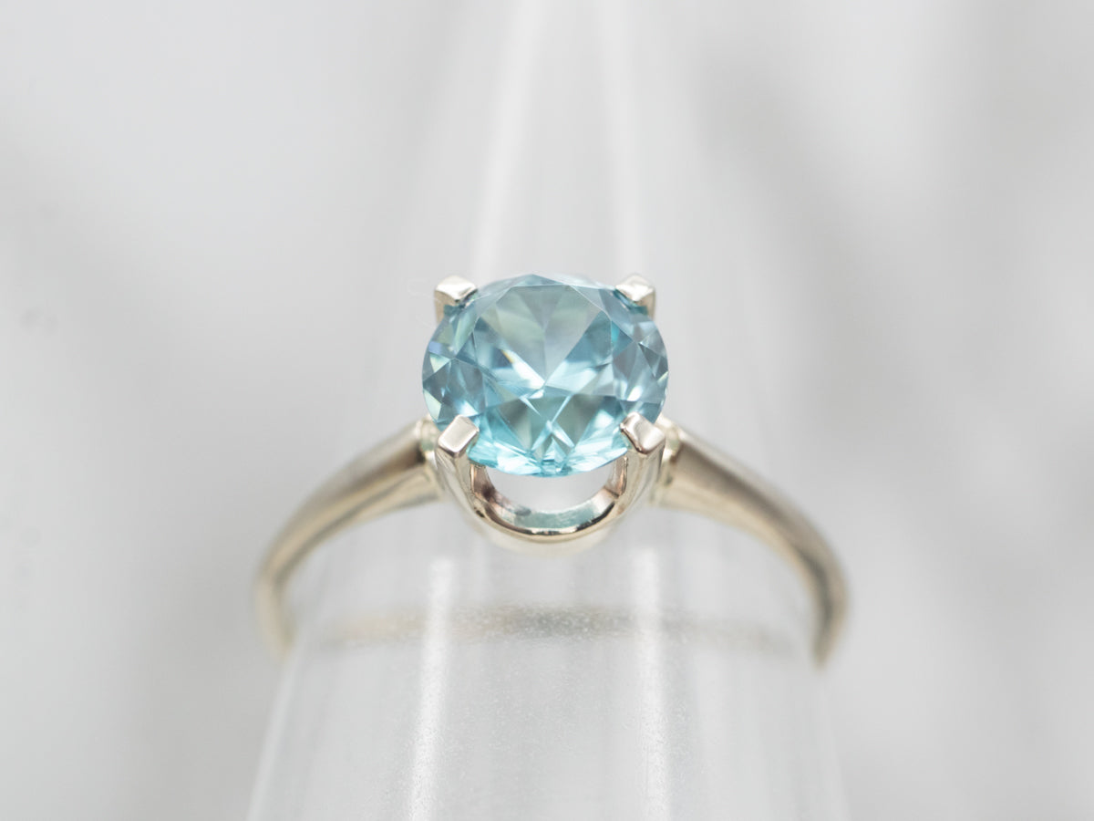 White Gold Blue Zircon Solitaire Ring