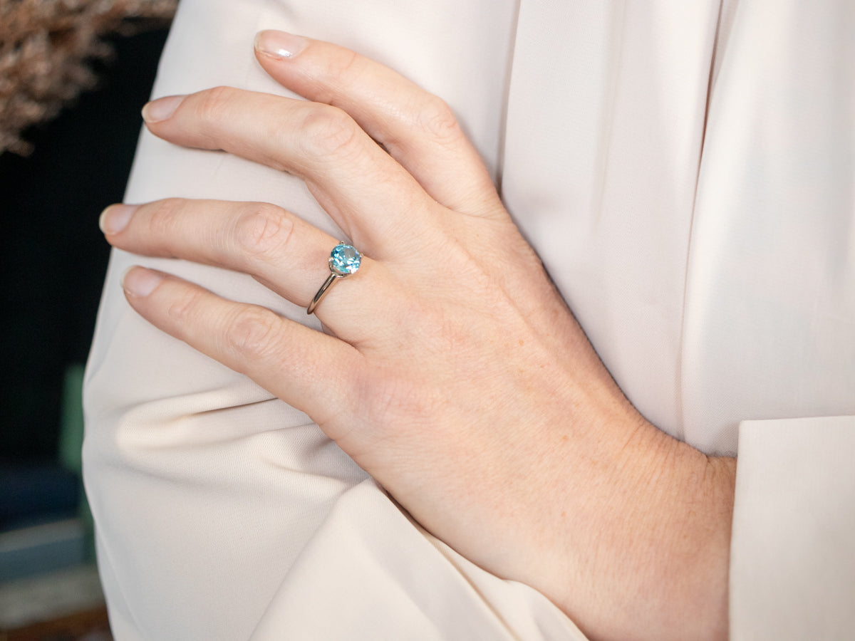 White Gold Blue Zircon Solitaire Ring
