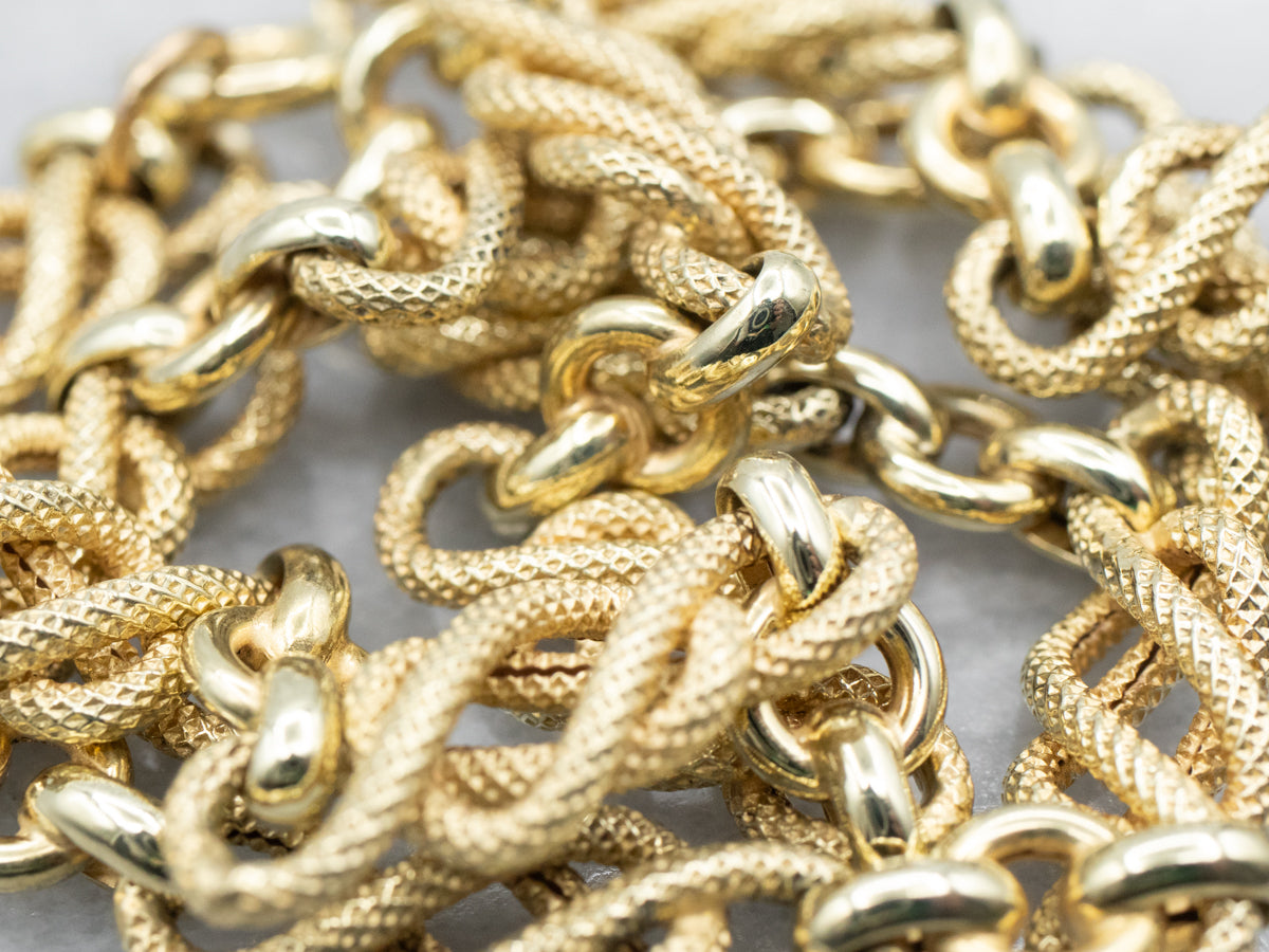 Yellow Gold Textured Knot Link with Spring Ring Clasp