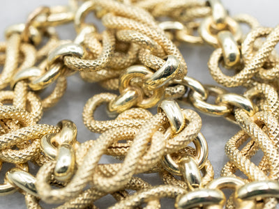 Yellow Gold Textured Knot Link Necklace with Spring Ring Clasp