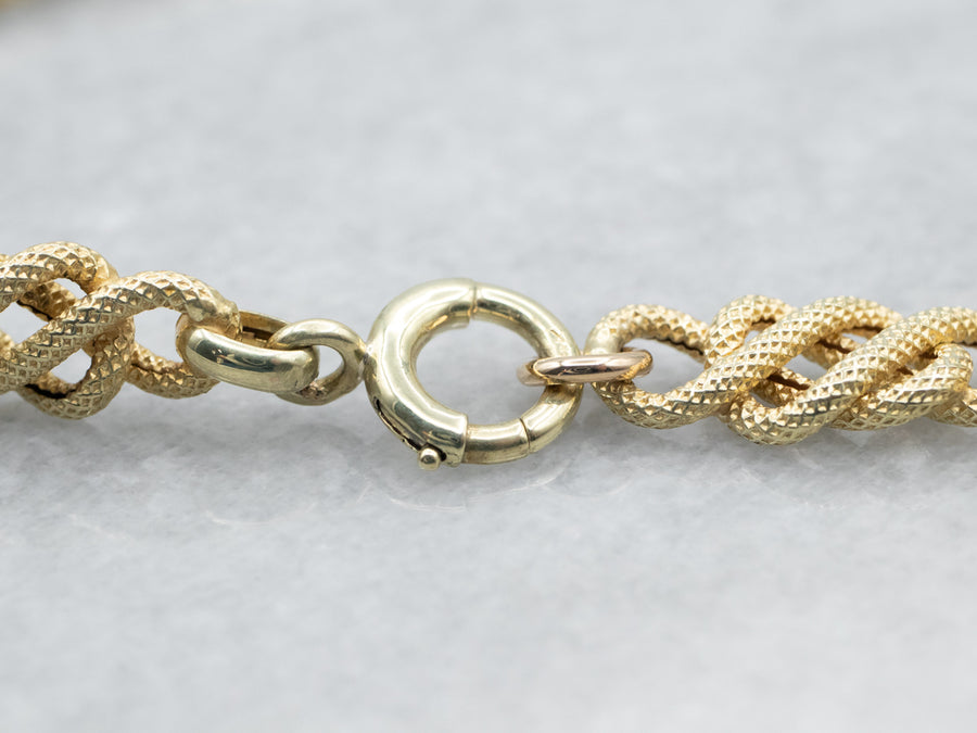 Woven Gold Textured Knot Link Chain Necklace