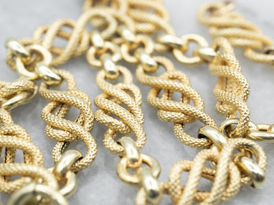 Woven Gold Textured Knot Link Chain Necklace