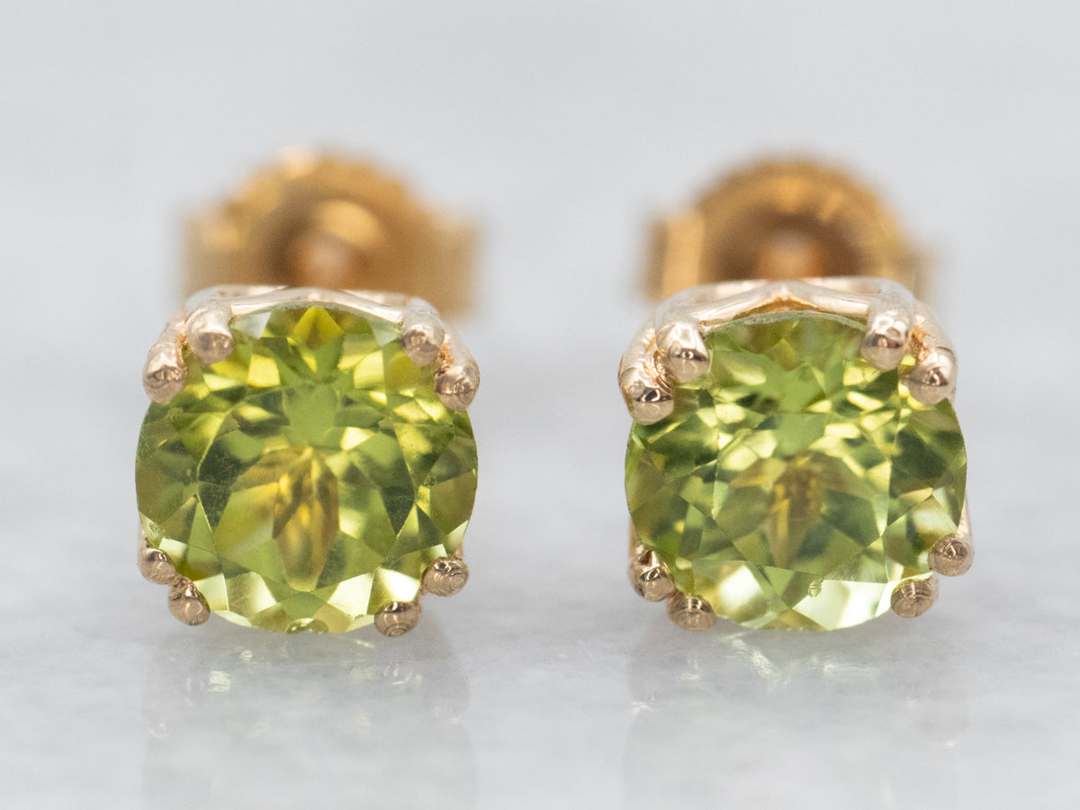 Yellow Gold Peridot Stud Earrings
