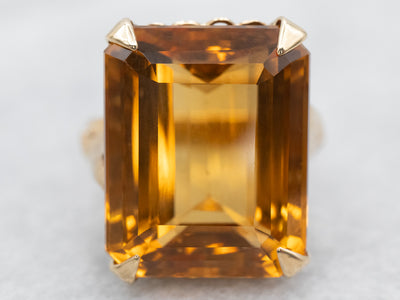 Yellow Gold Citrine Solitaire Cocktail Ring