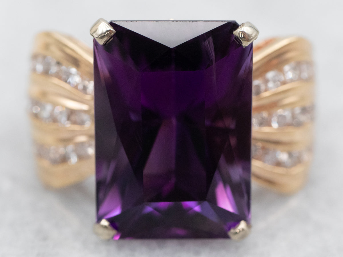 Two Tone Amethyst Ring with Diamond Accents