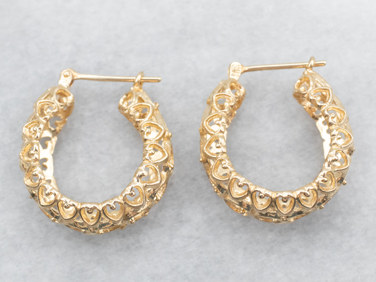 Gold Sweetheart Filigree Hoop Earrings