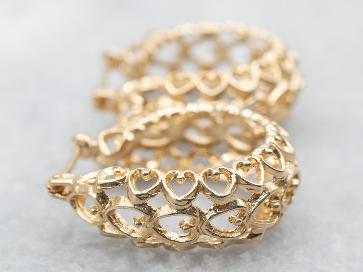 Gold Sweetheart Filigree Hoop Earrings
