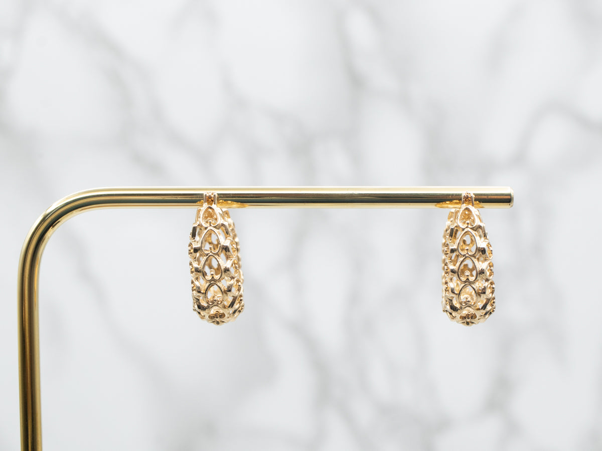Gold Sweetheart Filigree Hoop Earrings