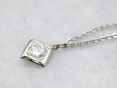 White Gold Diamond Solitaire Pendant on Cable Chain