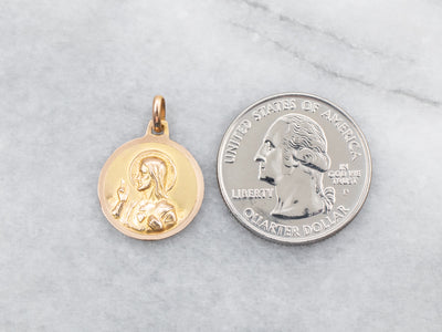18-Karat Gold Madonna and Child Religious Medallion