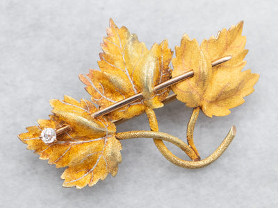Antique Old Mine Cut Diamond Three Leaf Brooch