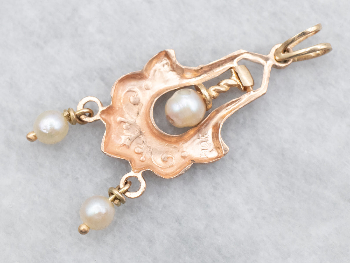 Victorian Black Enamel and Pearl Pendant