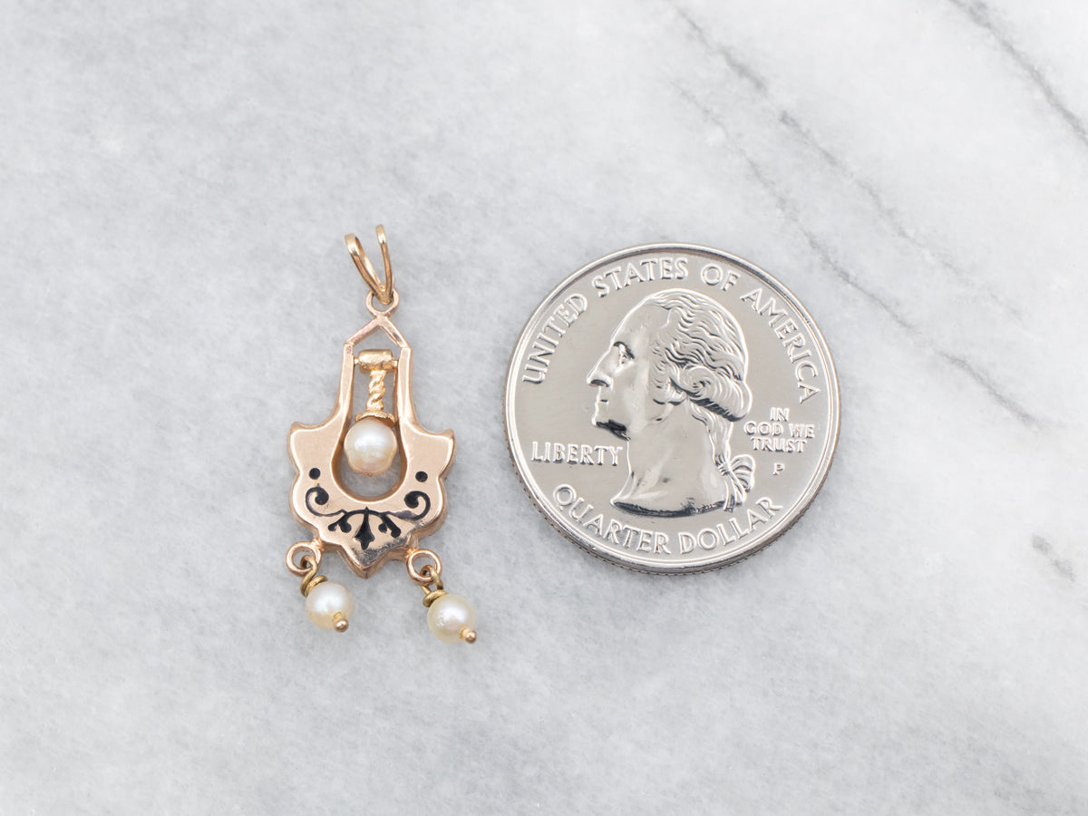 Victorian Black Enamel and Pearl Pendant