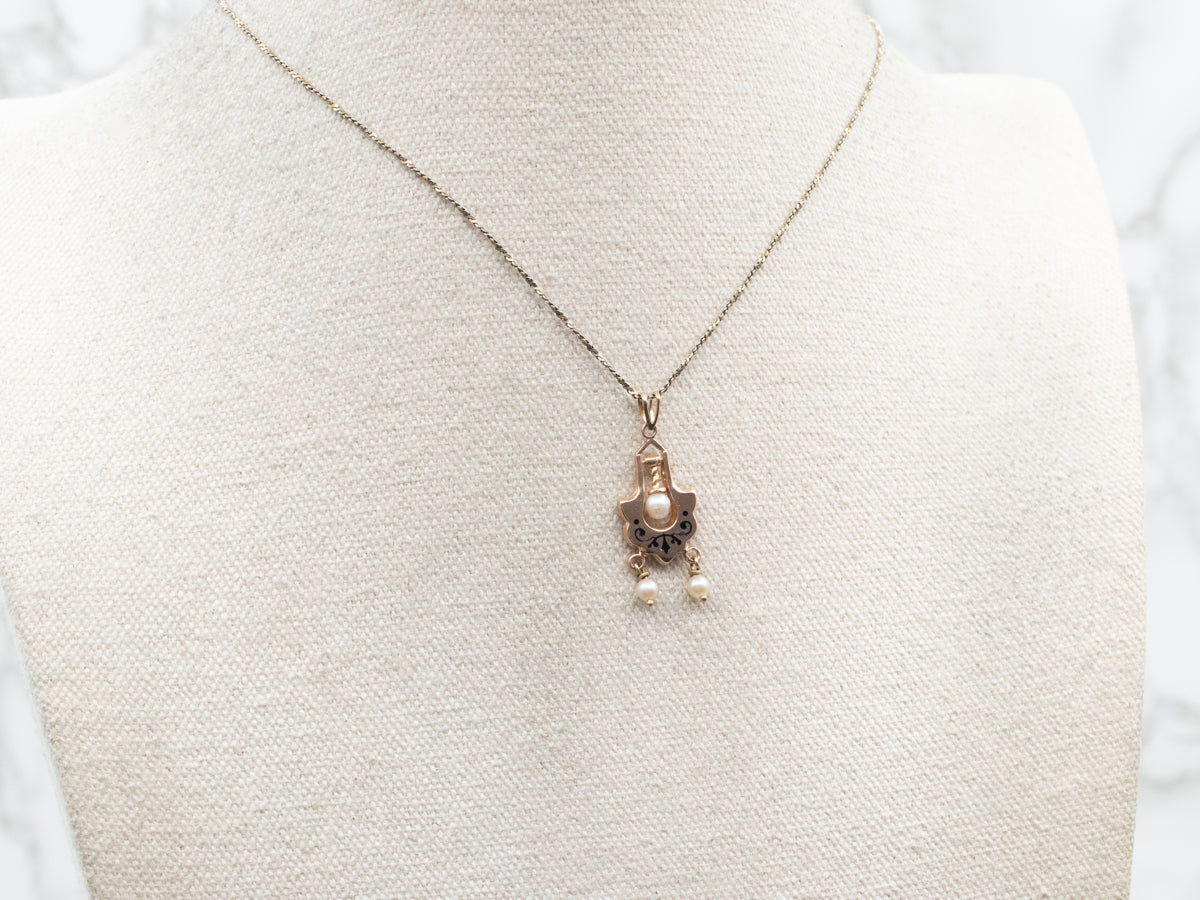 Victorian Black Enamel and Pearl Pendant