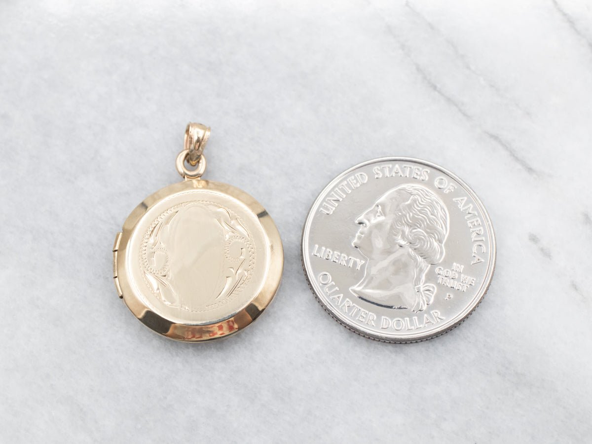 Etched Gold Round Locket