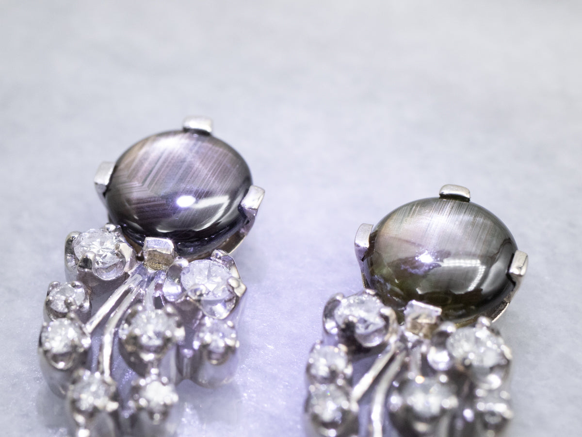 White Gold Black Sapphire and Diamond Drop Earrings