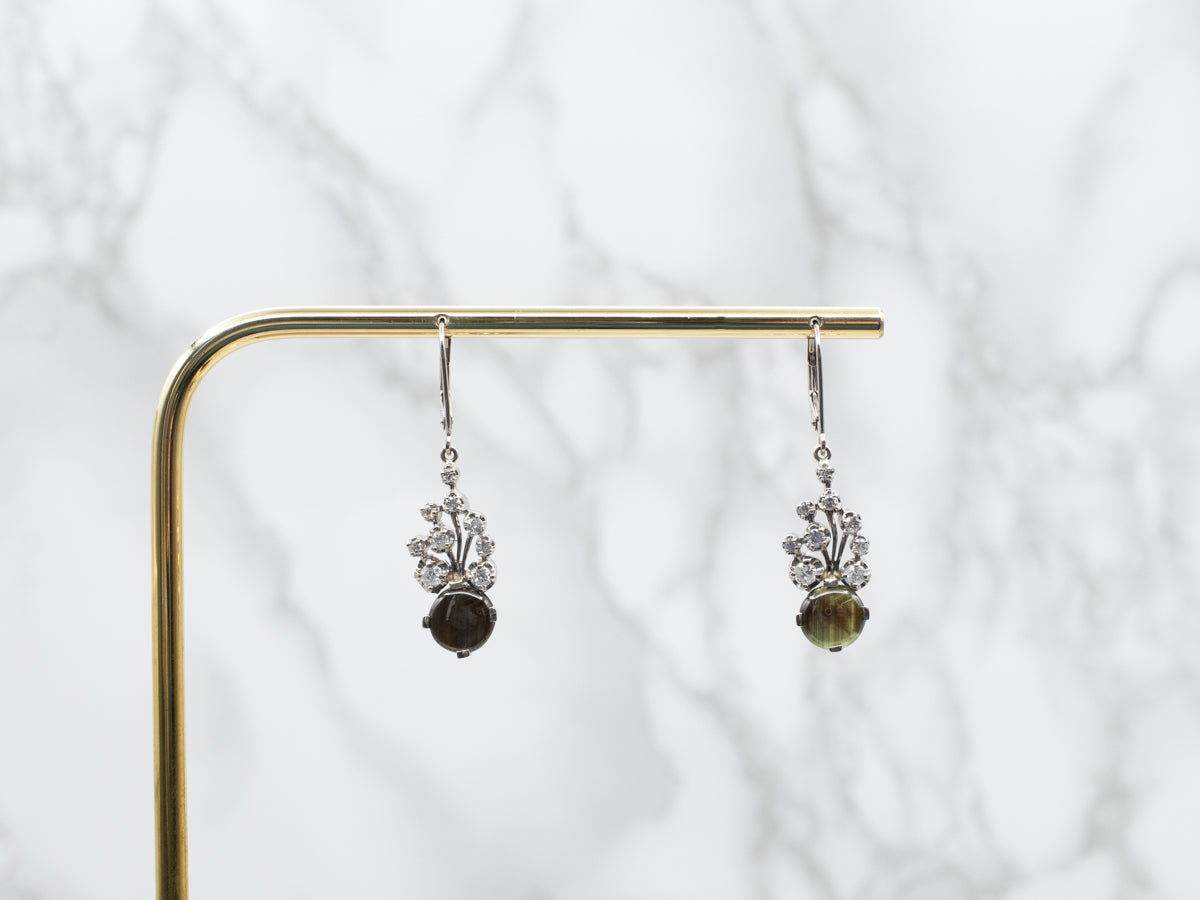 White Gold Black Sapphire and Diamond Drop Earrings