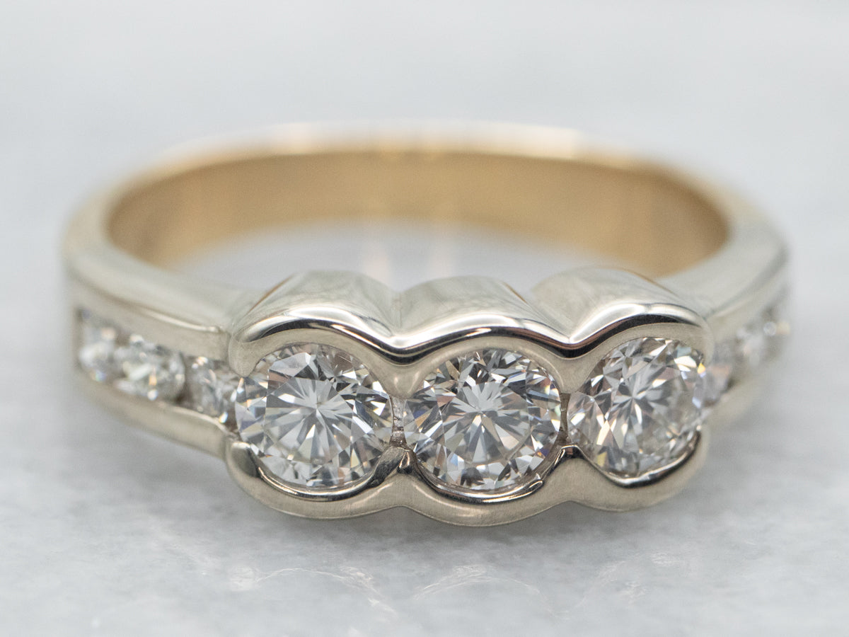 Modern Past Present and Future Diamond Engagement Ring